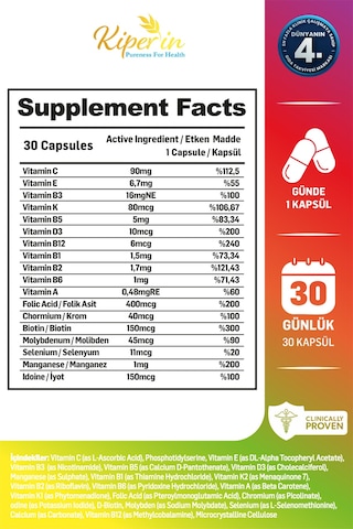 Kiperin Lipozomal Multivitamin 13 Vitamin & 6 Mineral Cilt - Saç - Tırnak & Enerji Akıllı Gıda Takviyesi