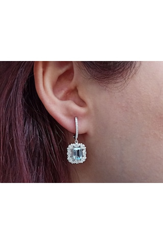 Sirius Pırlanta Ve Oktagon Kesim Akuamarin Küpe  0823E0039