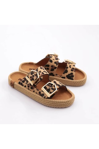 Bohonomad Sydney Kadın Tokalı Leopar Desenli Terlik Syd12-leo Kahverengi
