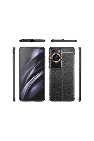 Huawei P60 Pro Deri Desenli Silikon Kılıf - Ultra Darbe Emici Kamera Korumalı Kapak Siyah