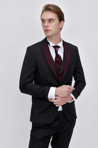 Morven Erkek Siyah Santos Çıkma Yaka Slim Fit Damatlık 22mc055021001 Siyah