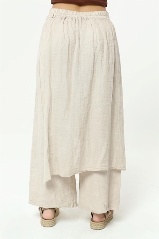 Bohem Stil İtalyan Ham Keten Pantolon Etek-8747 Bej