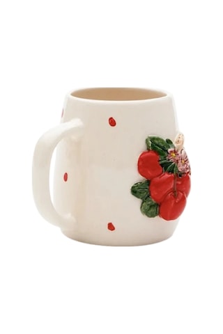 Boni Bon Collection Design 3d Kabartma El Yapımı Kirazlı Seramik Kupa Bardak 400 Ml