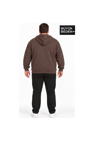 Süperlife Erkek Büyük Beden İki İplik Kapüşonlu Fermuarlı Cepli Sweatshirt Hırka Spr26bhr961 Kahverengi