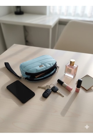 Newish Polo Portföy Stil Çift Gözlü Makyaj Ve El Çantası-dokulu Model Mavi