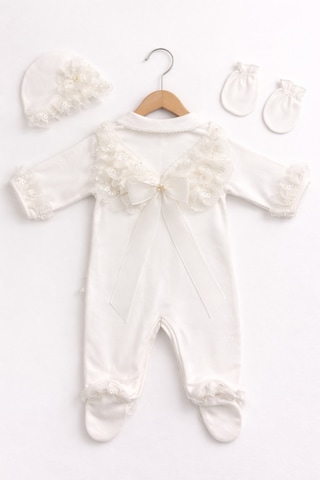 Kardeşler Bebe Dantelli Patikli Kız Bebek Tulum Ekru