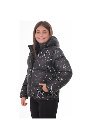 Kız Çocuk Siyah Çıkabilir Kapüşonlu Su Ve Rüzgar Geçirmez Cepli Kışlık Şişme Mont Siyah