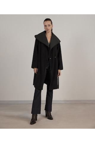 Yargıcı Biye Detaylı Palto Antrasit Melanj