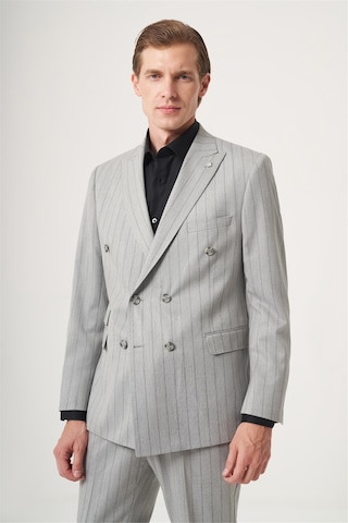 İmza Gri-füme Kırlangıç Yaka Çizgili Kruvaze 6 Drop Slim Fit Tam Astar Esnek Takım Elbise 1001260286 Gri - Füme