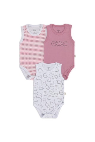 Civil Baby Kedi Empirmeli 3 Lü 0-36 Ay Çıtçıtlı Badi - Beyaz