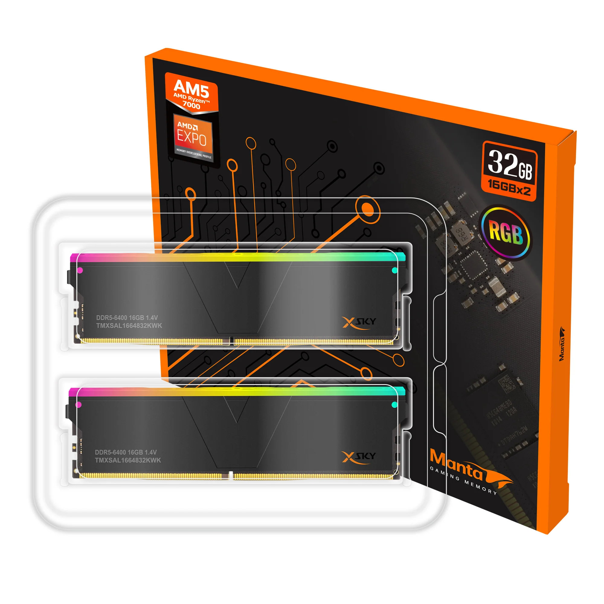 V-color Manta Xsky Rgb Amd Expo 32gb 16gbx2 Ddr5 6400mhz Cl32 Ram Bellek
