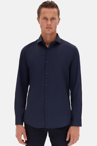 D'S Damat Ds Damat Slim Fit Lacivert İtalyan Yaka Armürlü Gömlek 2HF02ORT3185 Lacivert