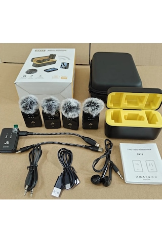 Sx13 4 Mikrofonlu Iphone Ve Type-c Uyumlu Kablosuz Yaka Mikrofonu