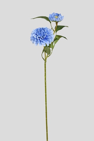 Mavi Yapay Dahlia Yıldız Çiçeği 2 Dallı Lüx İpeksi Dokulu 65 Cm