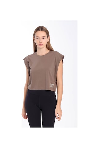 Maraton Regular Kadın Bisiklet Yaka Kakao Crop Top Kahverengi