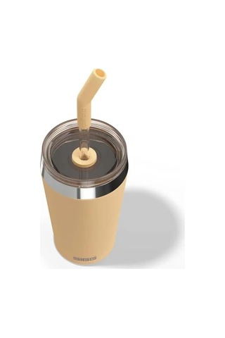 Helia Termos Bardak, 0,45l, Çift Cidarlı Çelik, Cam Pipetli, Somon Renk Çok Renkli