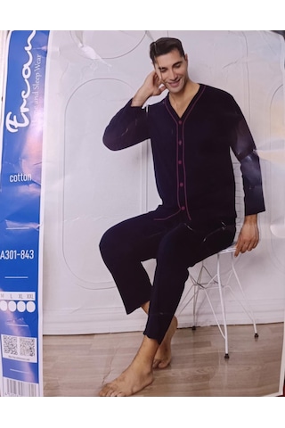 Sude Ercan Erkek Önden Düğmeli Uzun Kol İnce Pijama Takımı A301-843 - 1 Adet Lacivert