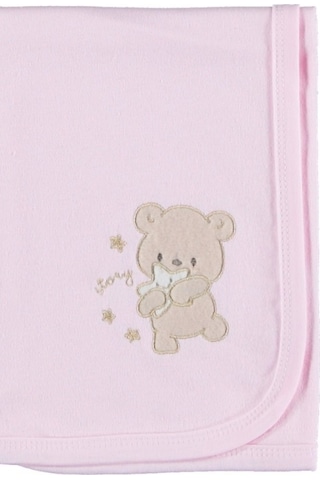 Ayıcık Desenli Penye Kumaş Bebek Battaniyesi Nefes Alabilen Pembe