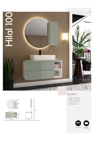 Evros Hilal 100 Cm Banyo Dolabı Yeşil