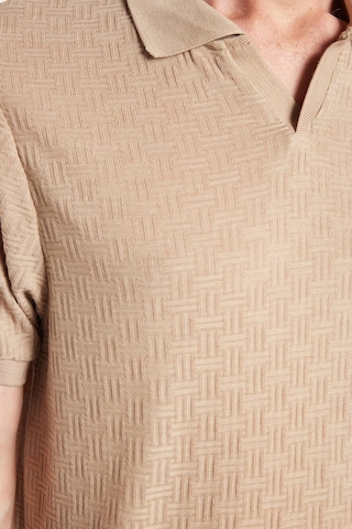 Tudors Erkek Slim Fit Dar Kesim Viskon Kumaş Desenli Düz Pike Düğmesiz Vizon Polo Yaka Tişört-34766 Vizon