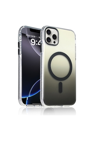 Techaks Apple Uyumlu iPhone 14 Pro Max Kılıf M-safe Şarj Özellikli Transparan Renk Geçişli Tchs Toros Kapak - Siyah Siyah