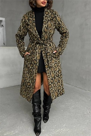 Neşeli Butik Kadın Leopar Desenli İthal Kaşe Kaban Nbg054 Çok Renkli