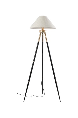 Cosby Siyah-gold Kaplamalı Tripod Metal 3 Ayaklı Lambader Krem