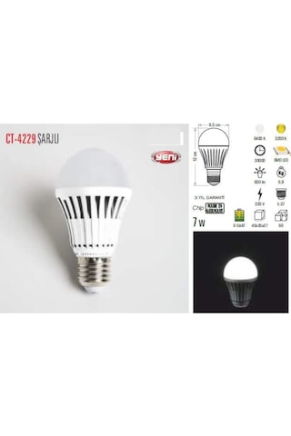 Cata 4229 Şarjlı Led Ampul 7W Beyaz Işık