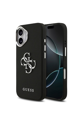 Apple Uyumlu iPhone 17 Kılıf Guess Lisanslı Pu Deri 4g Büyük Metal Logo Dizaynlı Kapak Siyah