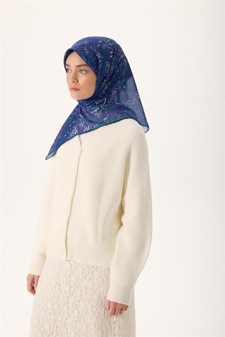 Silk Home İnce Pamuk Soft Eşarp Mor-patina Yeşili Desenli Kaymaz Dokulu Tok Duruşlu 90x90 Çok Renkli
