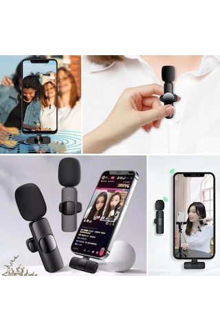 Type C Uyumlu Apple Uyumlu iPhone Dönüştürücülü Kablosuz Yaka Mikrofonu Android Ve Apple Uyumlu iPhone Uyumlu Mini Mikrofon
