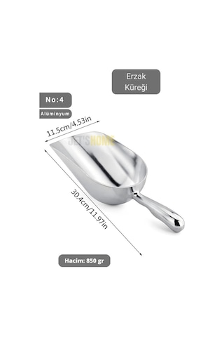 Erzak Küreği Alüminyum Bakliyat Küreği Un Küreği Kuruyemiş Küreği Hacim 850 Gr No:4 30 Cm