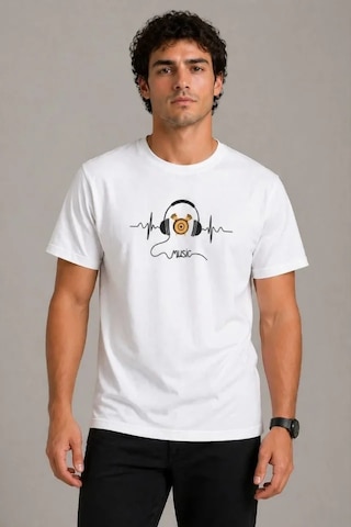 Veraura Lifestyle Erkek Müzik Temalı Baskılı Tişört Bisiklet Yaka Kısa Kol T-shirt - Beyaz