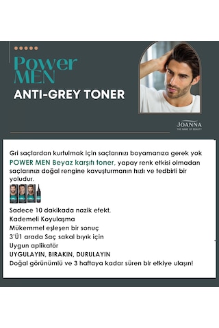Joanna Power Men Anti-Grey Toner 3'ü 1 Arada Toner 02 Koyu Kahverengi 80 G