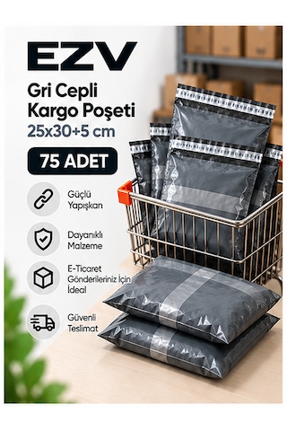 Gri Cepli Kargo Poşeti 25x30+5 Cm 75 Adet