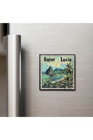 Saint Lucia Saint Lucia - Posta Pulu Temalı Ülke - Baskılı Buzdolap Magneti Kare - 9x9 Cm