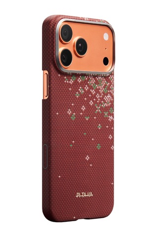 İphone 17 Pro Max Uyumlu Kılıf M-safe Şarjlı Aramid Fiber Pitaka Sakura Hours Serisi Kapak Kırmızı