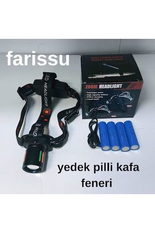 25-30w 6800mah Zoomlu Kafa Feneri 1000 Lümen, 1 Km Menzil, 4 Adet 18650 Pil Yedek Pilli Siyah