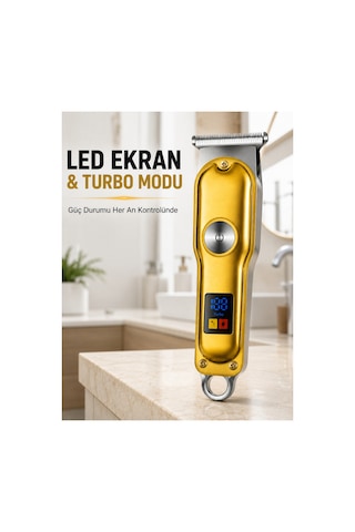 Erkek Saç Sakal Tıraş Makinesi Led Ekranlı Turbo Modlu T Bıçaklı Ense Favori
