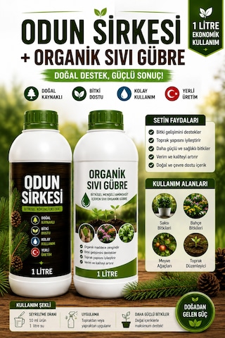 Odun Sirkesi + Organik Sıvı Gübre Seti 2x1 Litre Wood Vinegar Toprak Düzenleyici Diğer