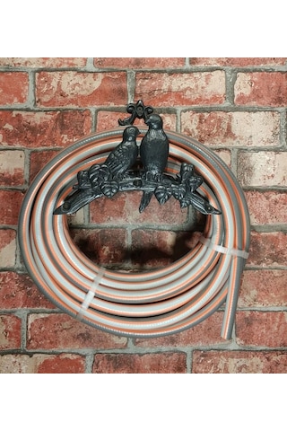 House2Home El Yapımı Pirinç Kuşlu Hortum Askısı, Oksit Siyah