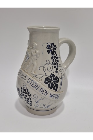 Vintage Kabartma Motifli Taş Seramik Şarap Sürahisi 20cm