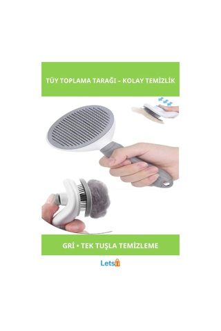 Otomatik Temizlenen Kedi Köpek Tüy Tarama Fırçası Gri