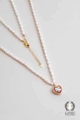 Cameo Italiano 18 Ayar Sarı Altın Kaplama 47 Cm Gümüş İnci Kolye Sarı