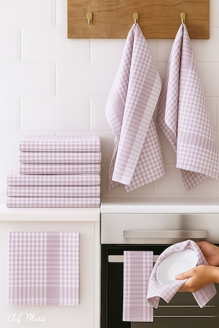 10 Lu Lüks Mutfak Kurulama Bezi Seti 45x65 Cm Table Linen Lila