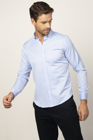 Tudors Slim Fit Dar Kesim Oxford Spor Erkek Gömlek-19645 Mavi