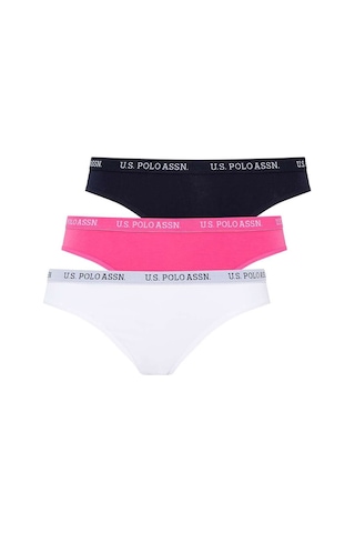 U.S. Polo Assn. Kadın Lacivert - Fuşya - Beyaz 3 Lü Slip 66119 Lacivert - Fuşya - Beyaz