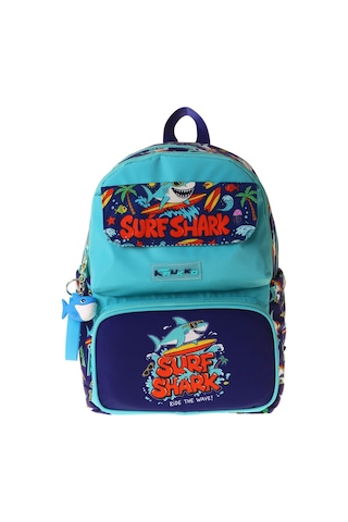 Kaukko Kids Erkek Çocuk Süpar Köpekbalığı Baskılı Okul Çantası - Yeşil - Lacivert - Surf - L5354 Çok Renkli