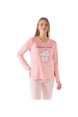 Roly Poly Kadın Pop Corn Cınema Time Uzun Kollu Pijama Takım Pembe