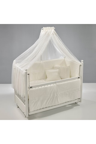 Meltem Kids Mondo Sallanır Ahşap Anne Yanı Beşik - 60x120 CM (Beyaz-Krem) Krem